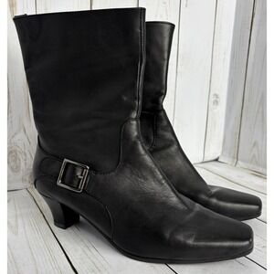 Eddie Bauer Leather‎ Heeled Boots Buckle Slip Resistant Butter Soft 6M Black